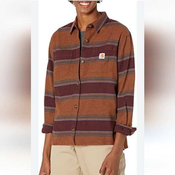 Carhartt Women's Rugged Flex Loose Fit Midweight Flannel L/S  Shirt Sz-L - Picture 2 of 7